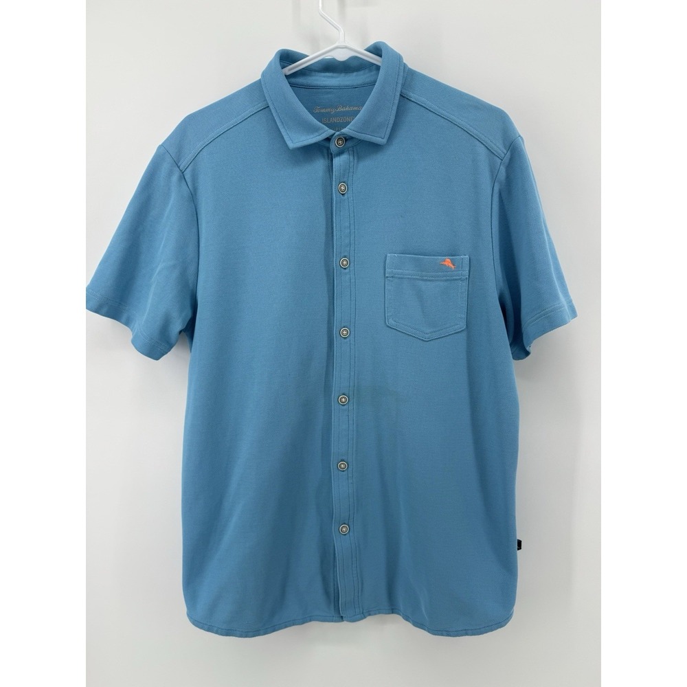 Tommy Bahama Shirt Mens Medium Blue Island Zone Supima Button‎ Up Beach